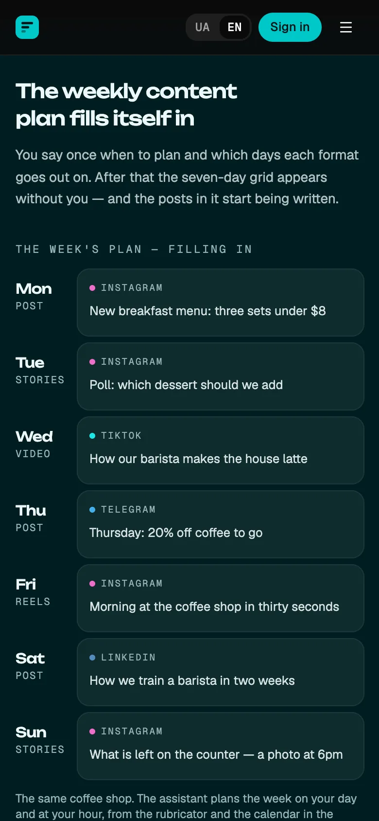 The weekly plan on a phone